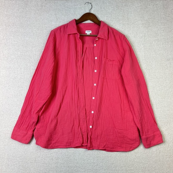J.CREW Tops - J Crew 100% Cotton Tunic Pink Boho Lagenlook Coastal Top Women's Size XL